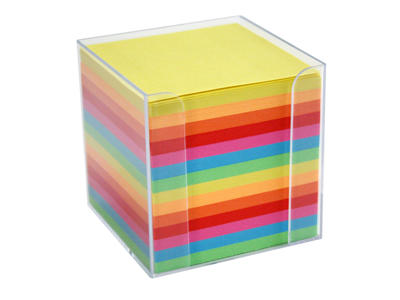 Kubusdispenser med 700 ark kulørt papir 9x9x9 cm