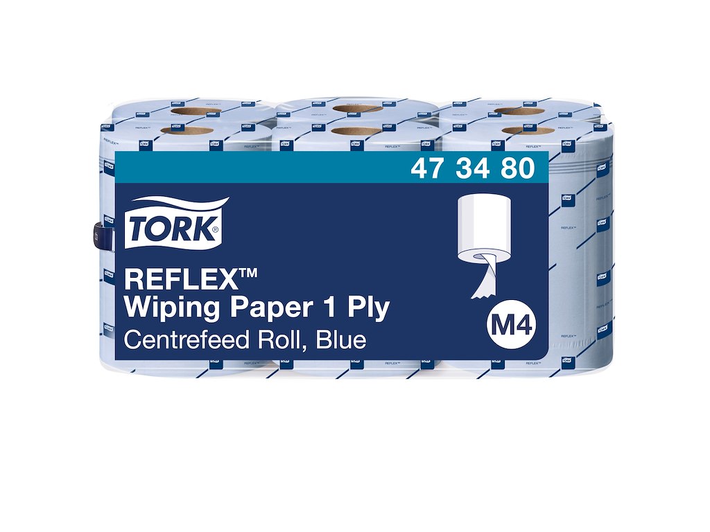 Aftørringspapir Tork M4 473480 Reflex Standard 1-lags blå 6 rl.