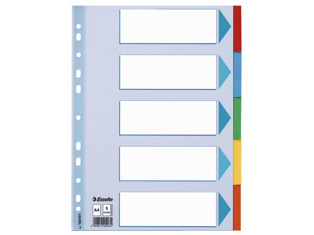 Faneblade A4 Esselte 5 delt farvet karton