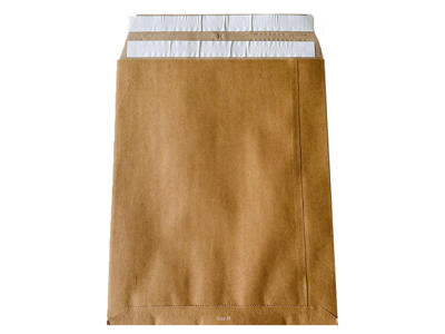 Forsendelsesposer 380x480x80mm med genluk 120g brun papir sidefals og V-bund