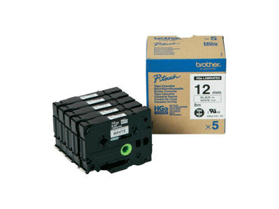 Brother tape HGe231V5 12mm sort/hvid 5 stk