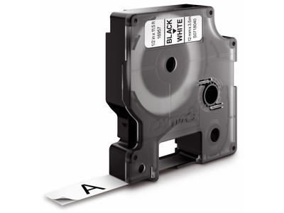 Dymo tape 12mm nylon flex sort/hvid S0718040