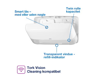 Dispenser Tork T2 555500 hvid - Kræver Tork Dispenser aftale
