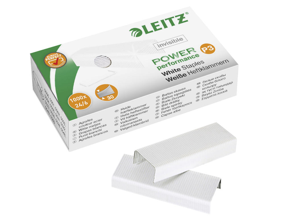 Hæfteklamme 24/6 Leitz hvid 1000 stk.