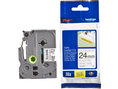Brother tape TZeS251 24mm sort/hvid stærkt klæbende