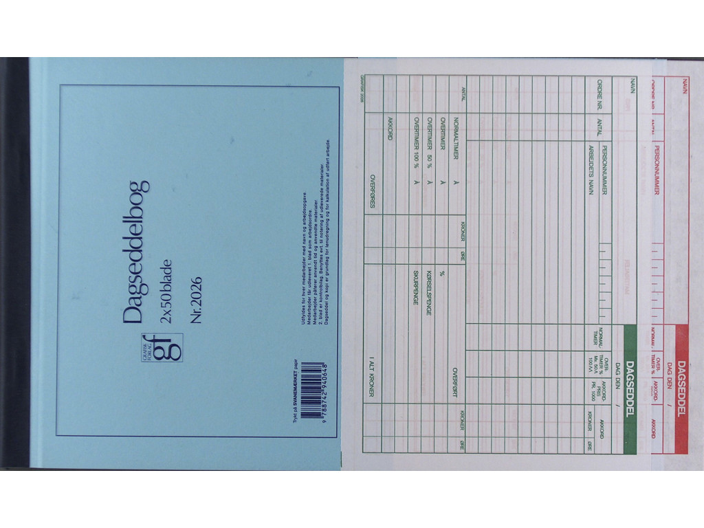 Dagseddel GF2026 175x195mm 2x50 blade