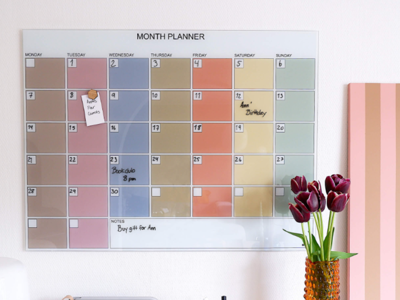Magnetisk glastavle Naga | Month Planner | 80 x 60 cm | Pastel