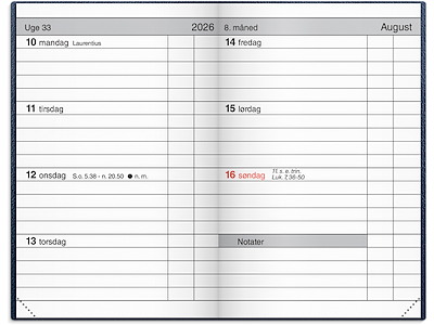 Lommekalender uge blå kunstskind indbundet 2026