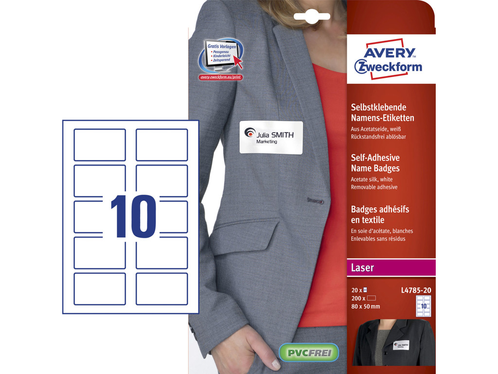 Navneskilt 50x80 mm. Avery L4785 selvklæbende