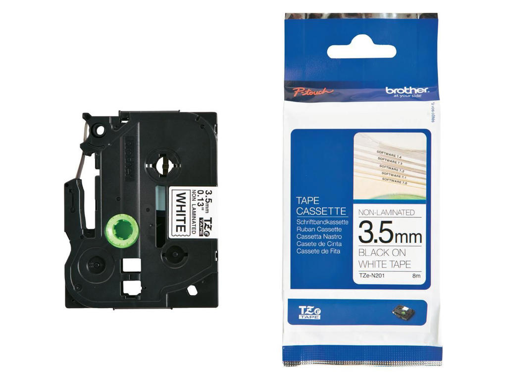 Brother tape TZEN201 3,5mm sort/hvid