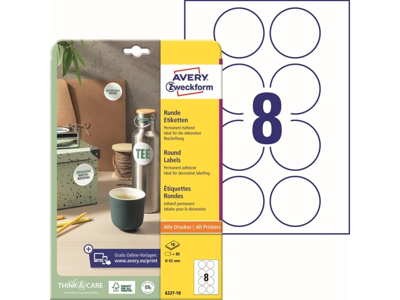 Etiket Ø65mm Avery 6227, 8 stk/ark 10 ark
Udgået