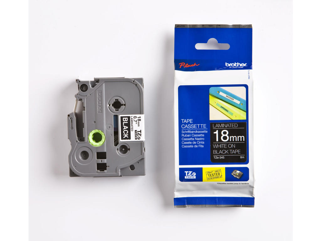 Brother tape TZe345 18mm hvid/sort