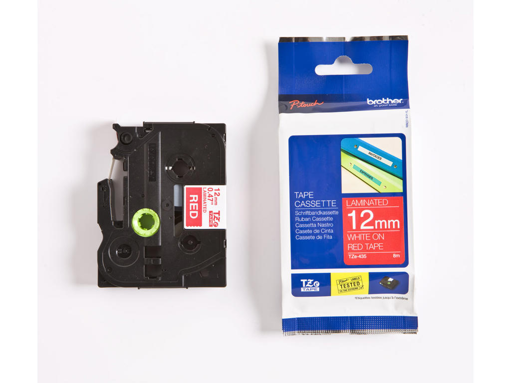 Brother tape TZe435 12mm hvid/rød