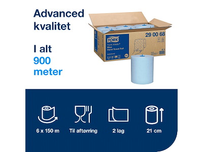 Håndklædeark Tork H1 290068 Advanced 2-lags blå 6 rl.