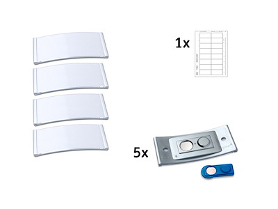 Navneskilt 80x34mm m/rustfri stålramme  m/magnet 5 stk.