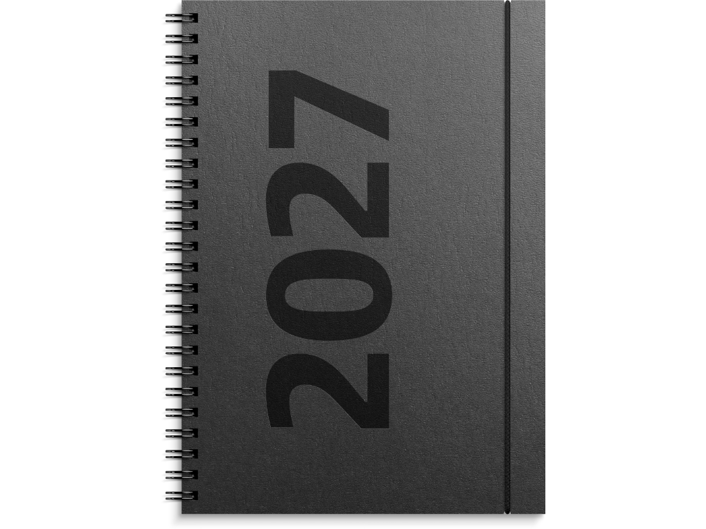 A5 ugekalender højformat matsort genbrugskarton 2027