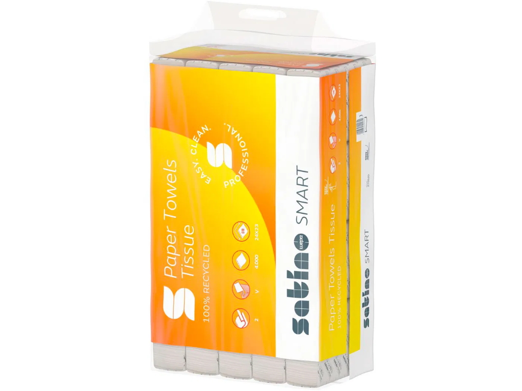 Håndklædeark Satino V-fold 2-lags 23x24 cm hvid 4000 ark