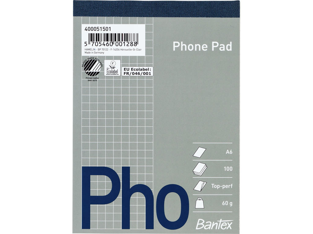 Telefonblok A6 kvadreret med stub 5 stk