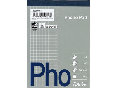 Telefonblok A6 kvadreret med stub 5 stk