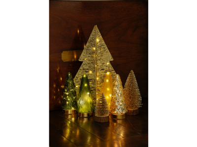 Juletræ i glas 10,5x24,5cm mat rav m/10 LED lys 