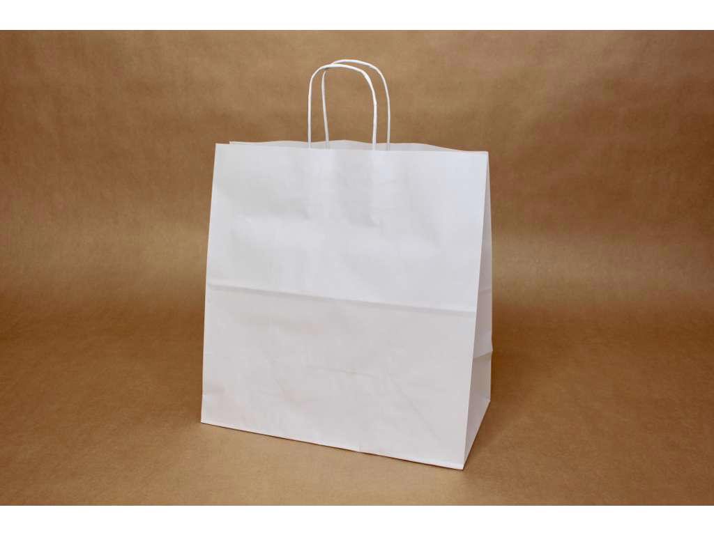 Bærepose papir hvid 320x170x350mm 25 liter med snoet hank 250 stk