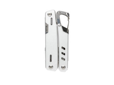 Solid multiværktøj med karabinhage, sølv