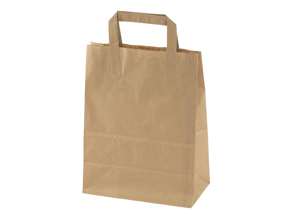 Bærepose papir brun 220x125x290 mm 8 liter med flad hank 250 stk
