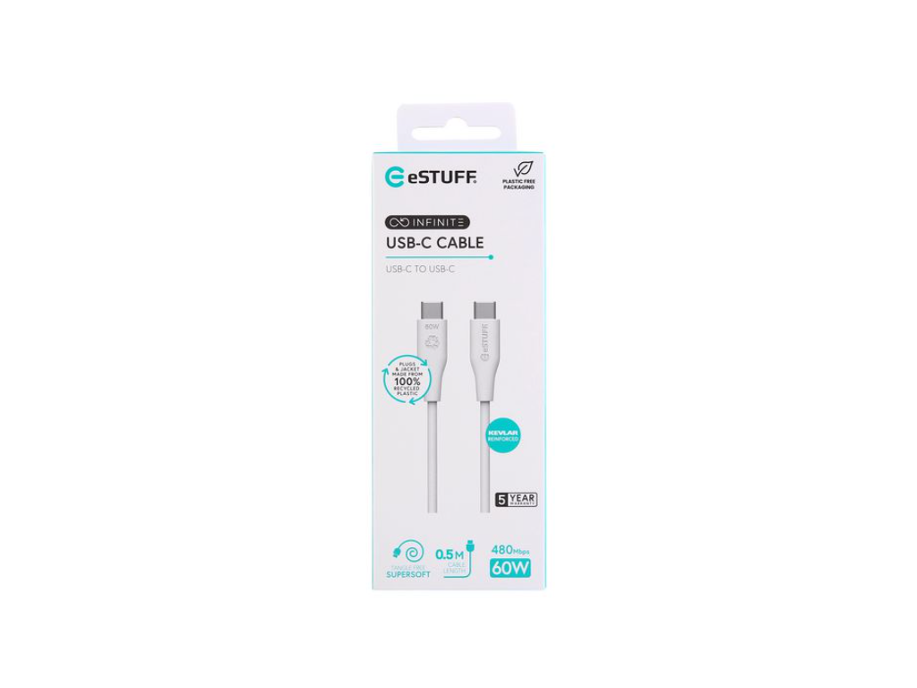Kabel USB-C to USB-C  eSTUFF 0,5 meter hvid