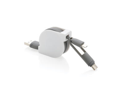 3 i 1 udtrækkeligt kabel, hvid