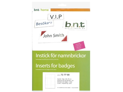 Indstik til navneskilt 40x75mm 25 ark BNT