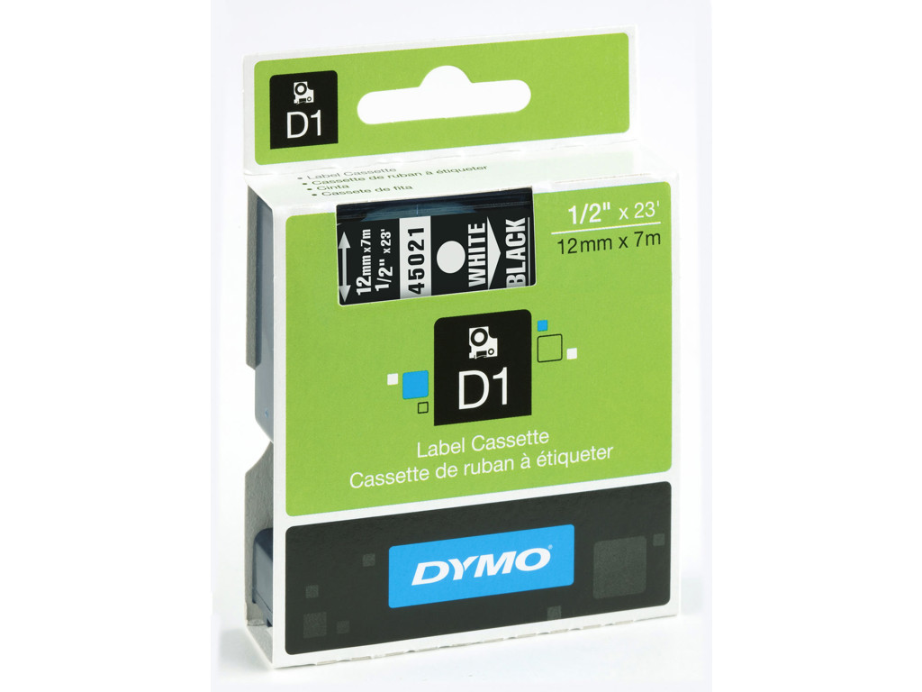 Dymo tape 45021 12mm hvid/sort