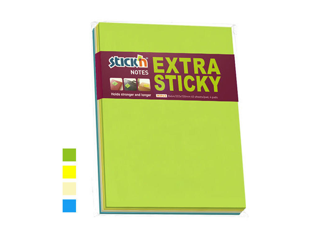 Notesblok Extra Sticky 203x150 mm, 4 blokke a 45 ark