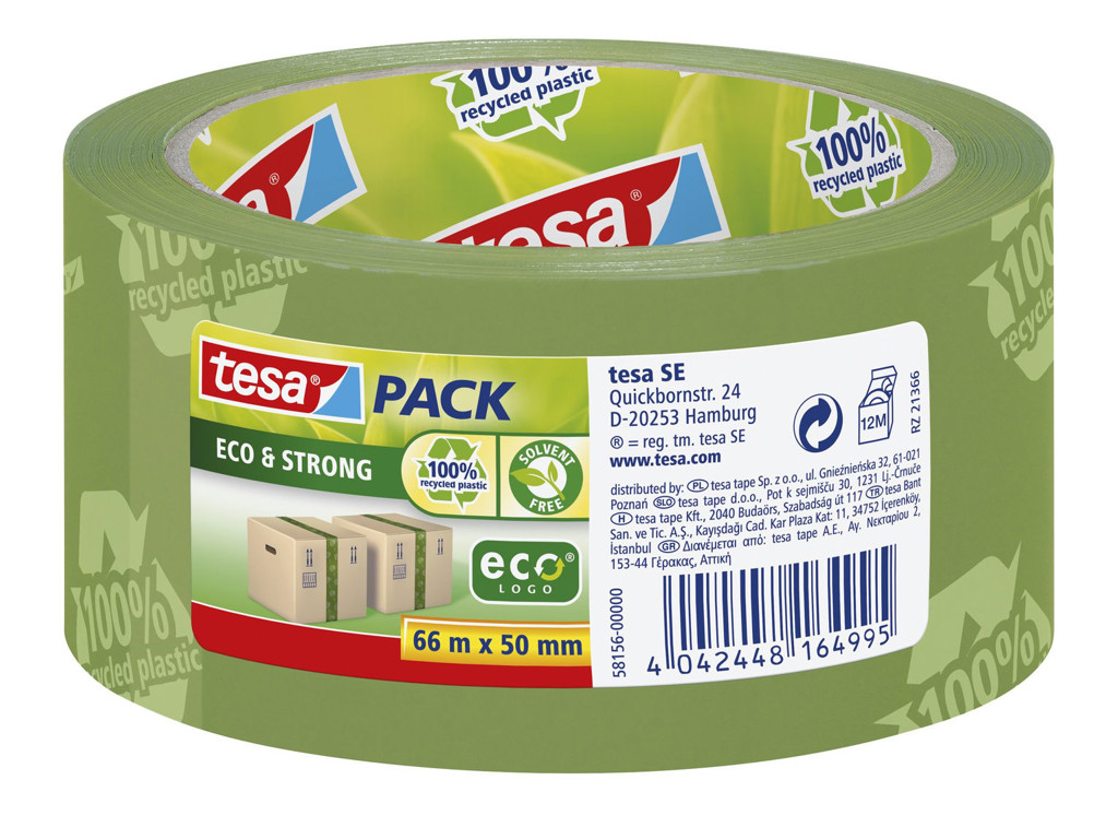 Pakketape Tesa PP Ecologo 50 mm x 66 meter grøn