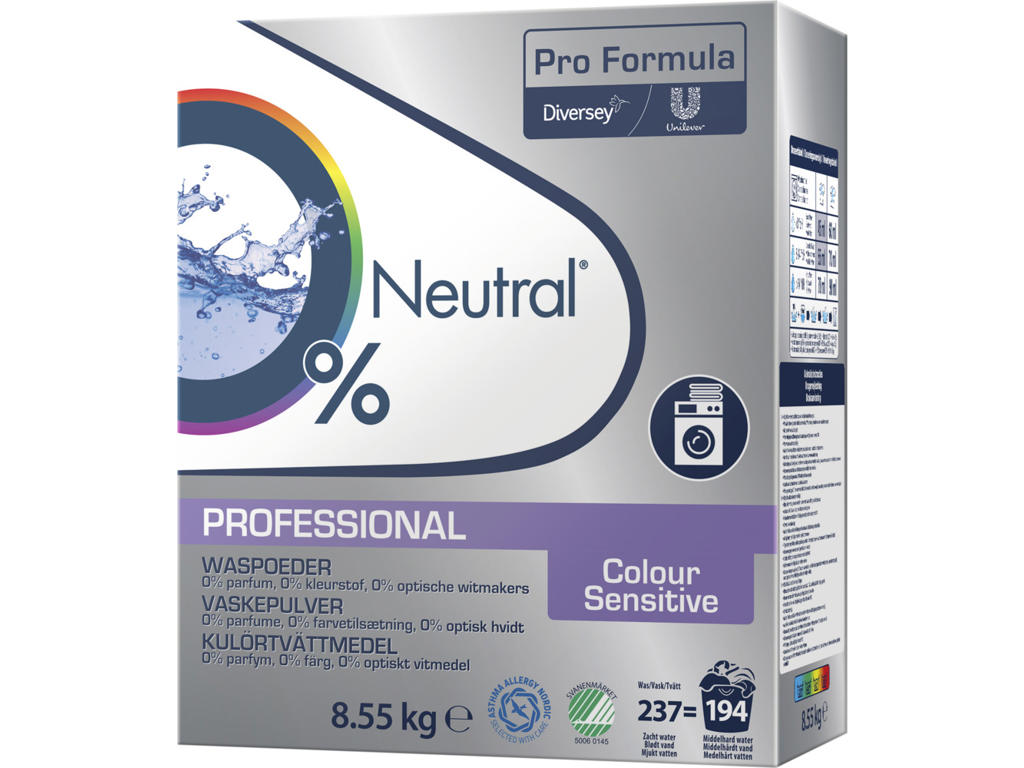 Tøjvask pulver Neutral kulørt uden farve og parfume 8,55 kg