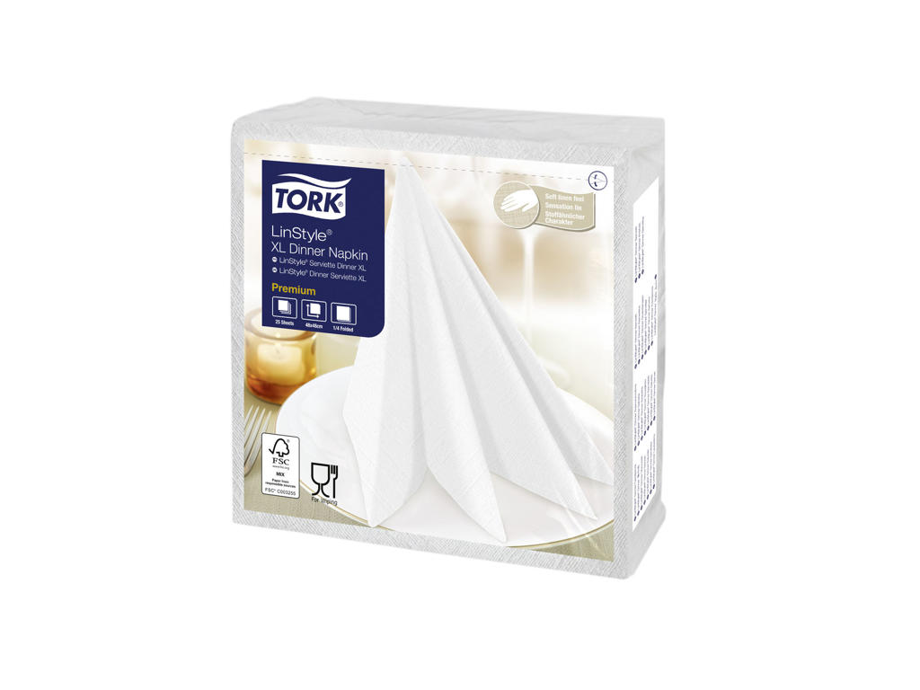 Servietter Linstyle Tork 48x48 cm hvid 25 stk