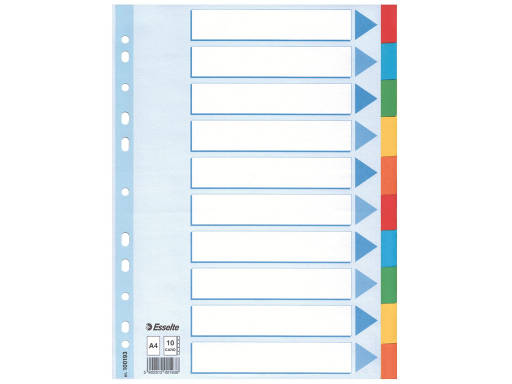 Faneblade A4 Esselte 10 delt farvet karton