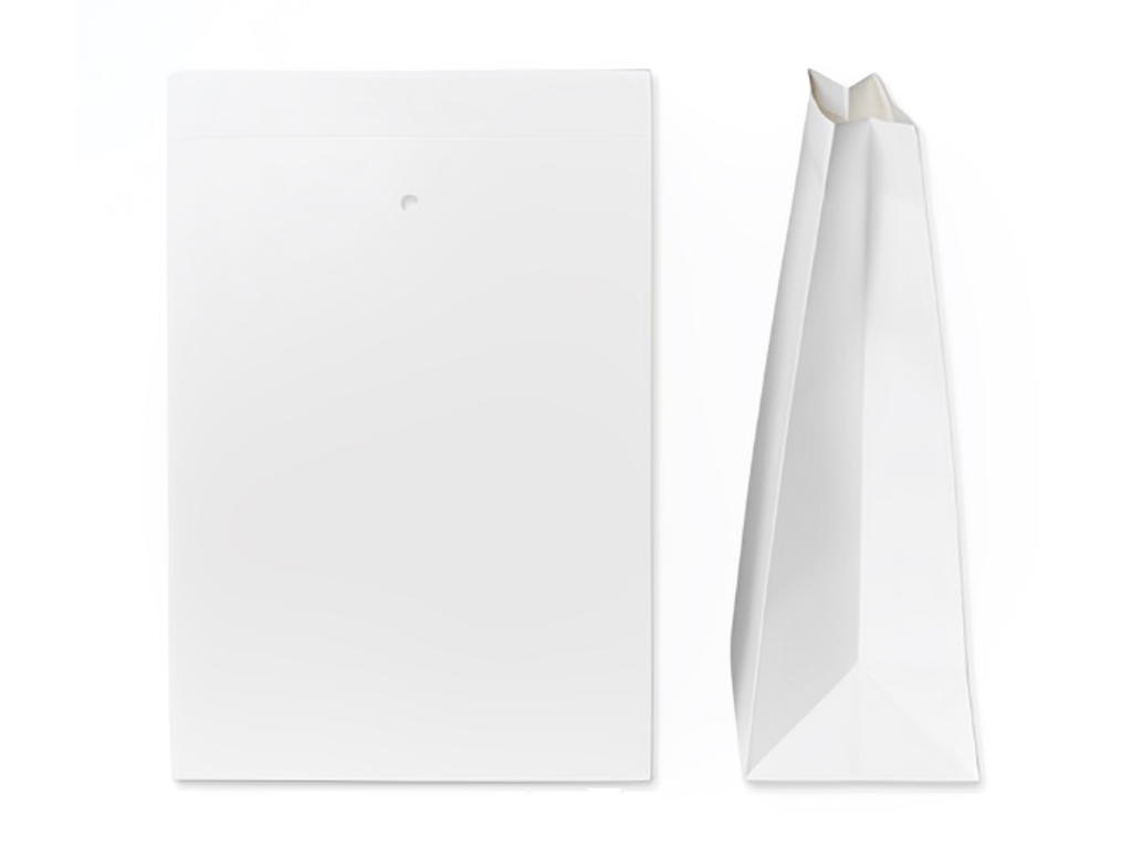 Gavepose 16x12x20+4cm m/hul, hvid kraftpapir 100 stk