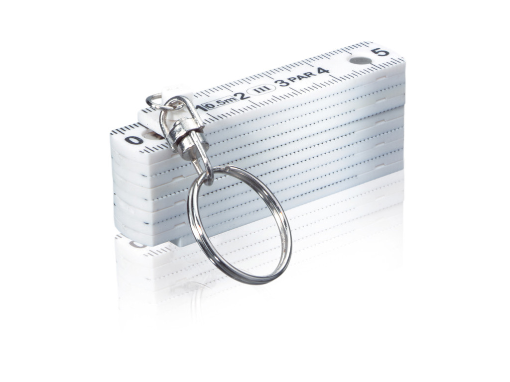 Mini tommestok med nøglering, hvid