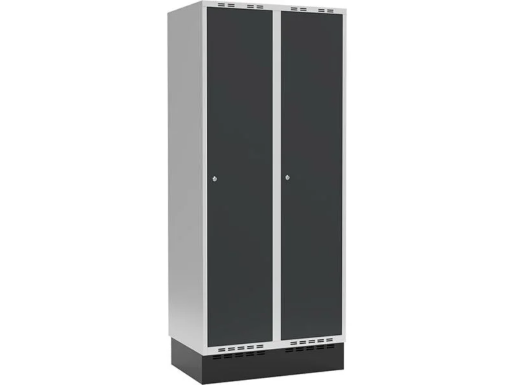 Garderobeskab 2x400mm
(800x550x1902mm) m/sokkel og cylinderlås, lys grå m/antracit dør