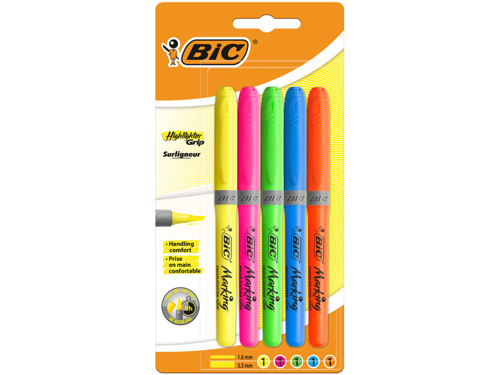 Overstregningstusch | Bic brite liner grip | 5 stk. ass