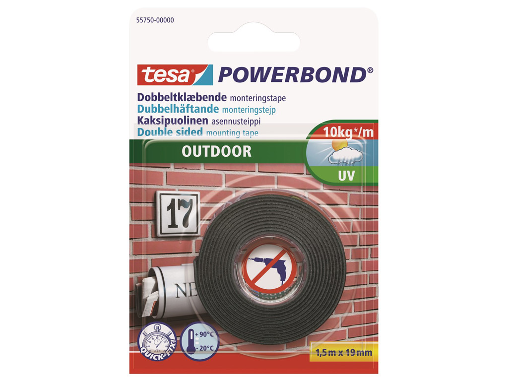 Tape dobbeltklæbende 19mm x 1,5 meter Tesa, outdoor