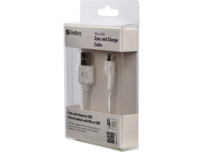 Kabel Usb til Usb micro hvid 1 meter