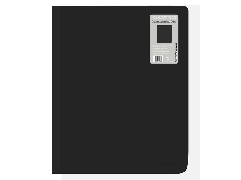 Demomappe A4 med 20 lommer sort PP