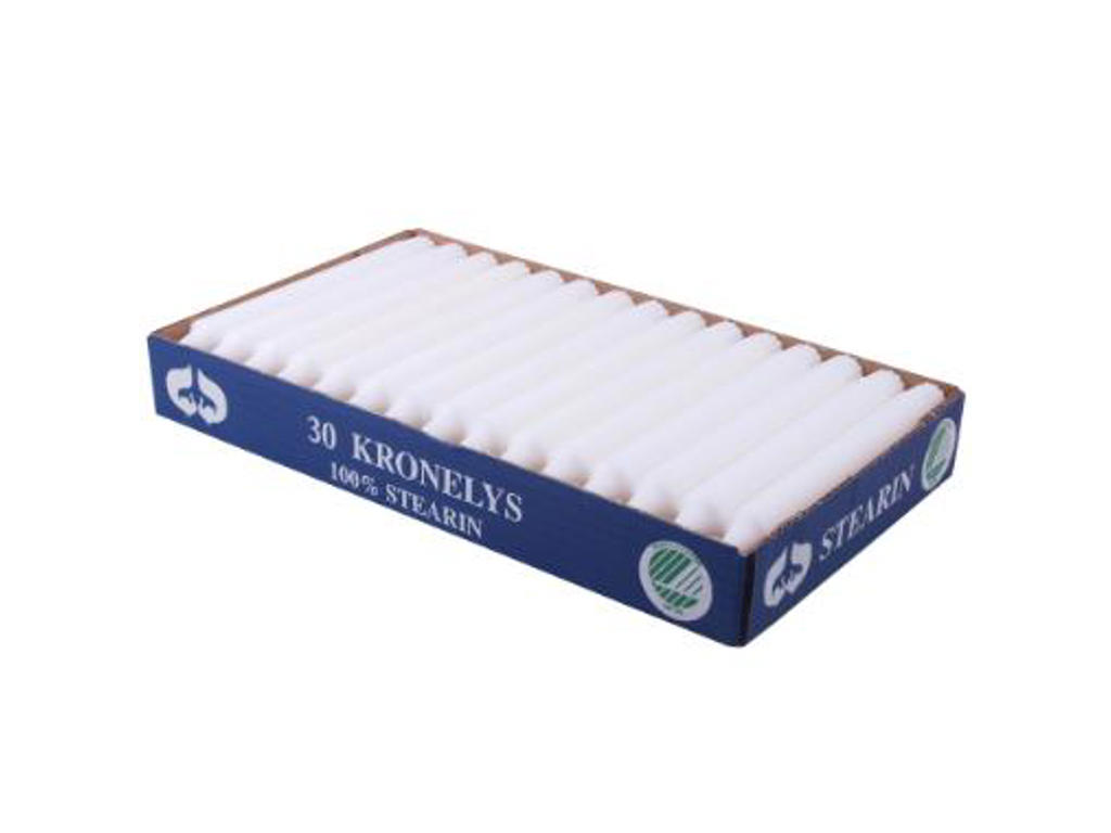 Kronelys ø23 x 200 mm brændetid 7 timer hvid 5x30 stk