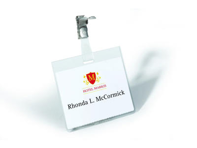 Navneskilt 60x90mm blød liggende m/clip 25 stk