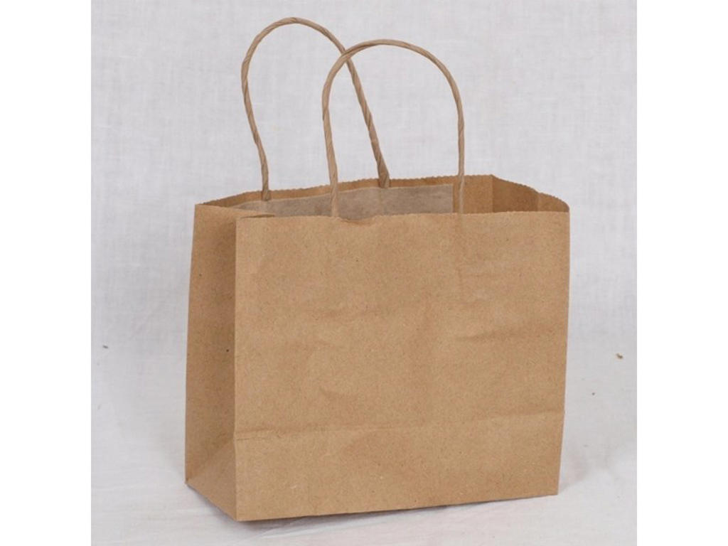 Bærepose papir brun 350x170x270mm med snoet hank 250 stk