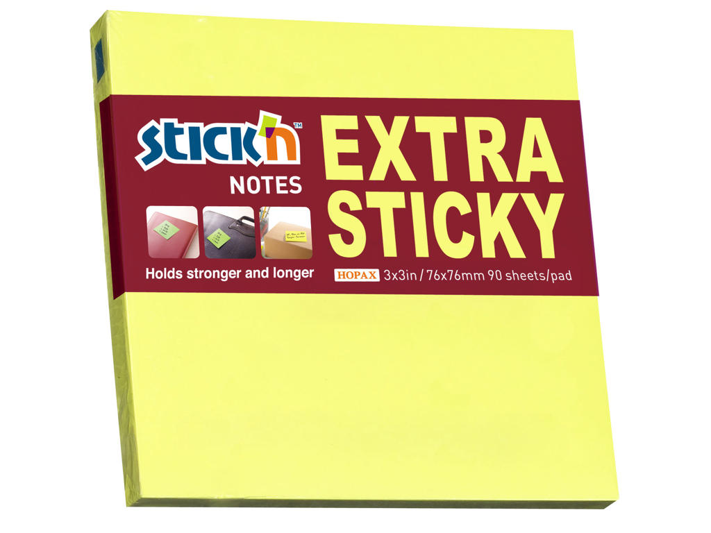 Notes Stick'N 76x76mm. ekstra sticky gul