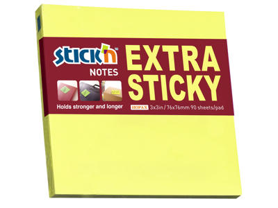 Notes Stick'N 76x76mm. ekstra sticky gul