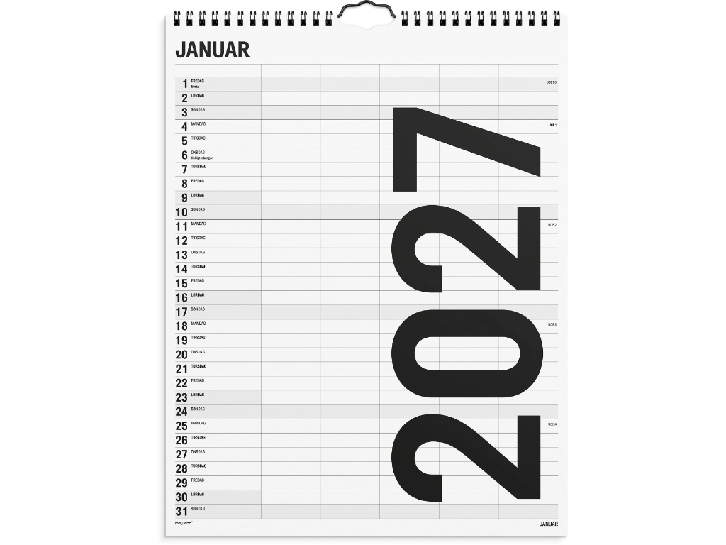 Familiekalender Black and white 5 kol. 2027