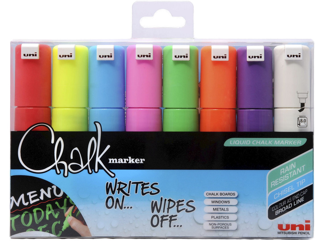 Chalkmarker Uni PWE-8K ass. 8 stk.